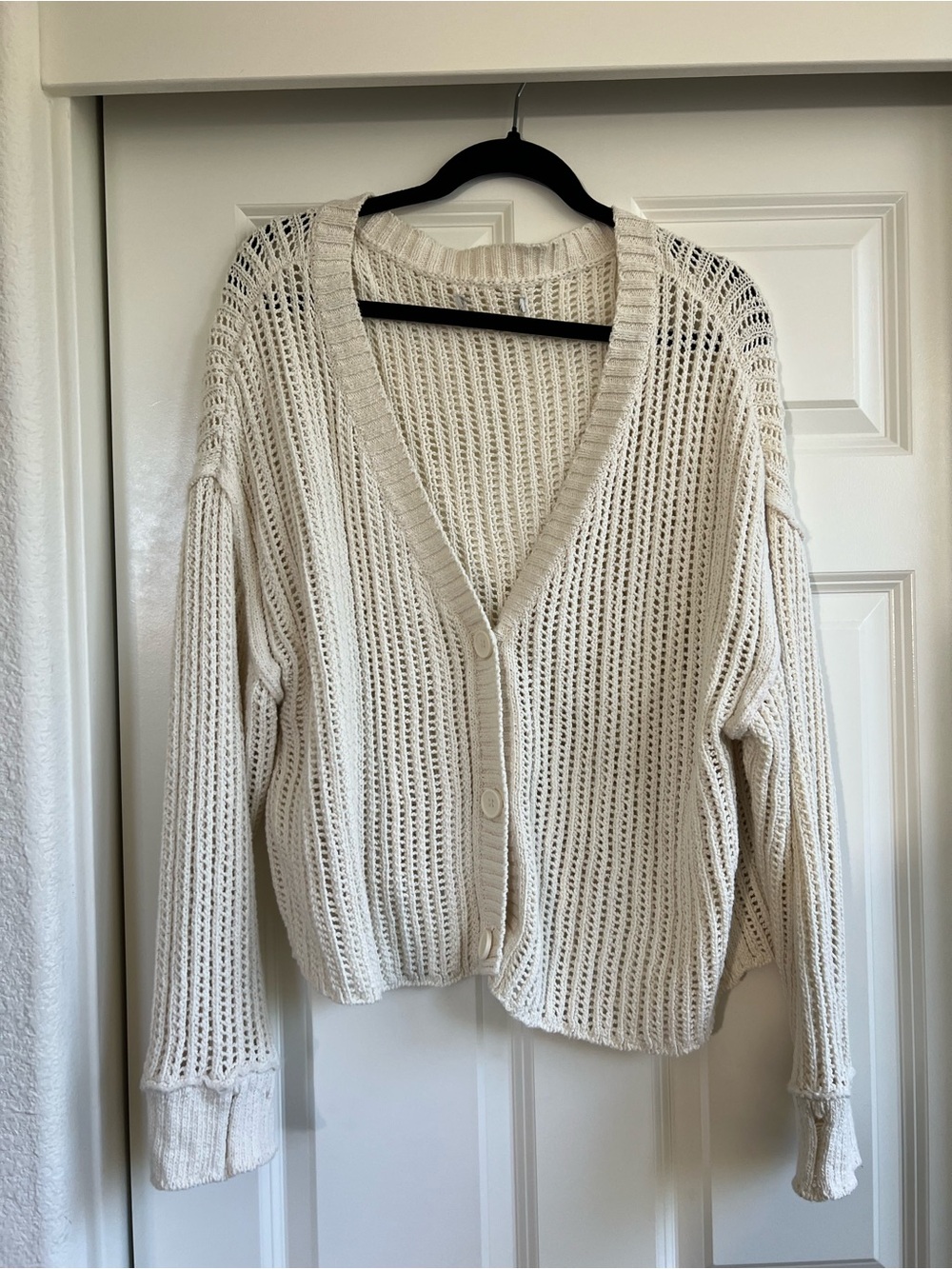 American Eagle Cream Open-Knit Cardigan Sweater